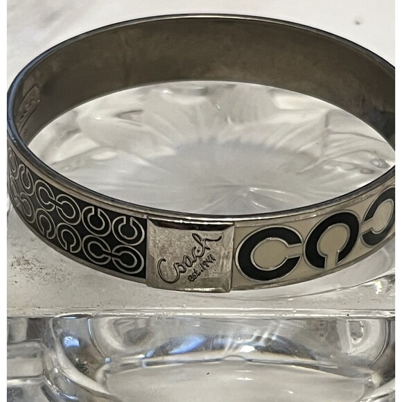 Coach Bangle Bracelet Signature Logo C Black White Enamel Stackable Y2K Designer - Picture 1 of 5